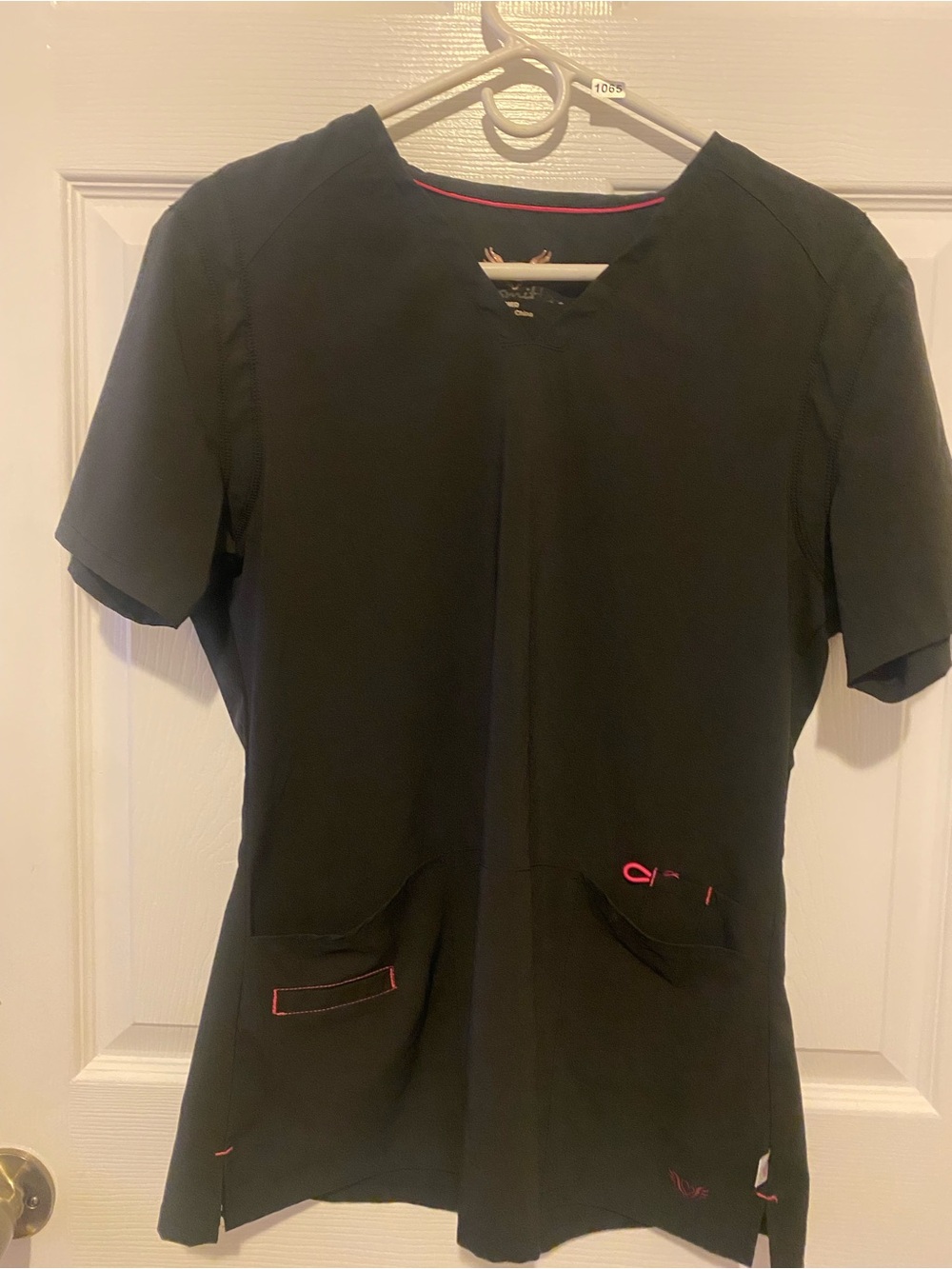 Black Women's Scrub Top with Pink Trim